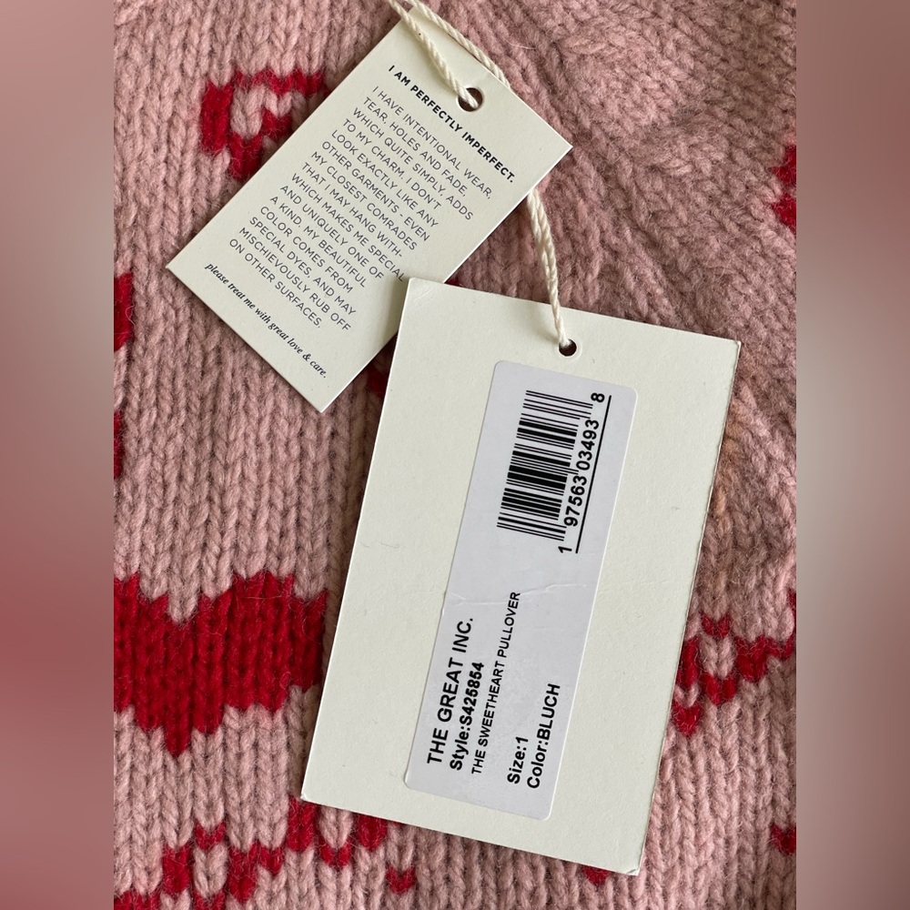 NWT The Great Sweetheart Pullover sweater. Size 1. Pink with red hearts. - Picture 7 of 9
